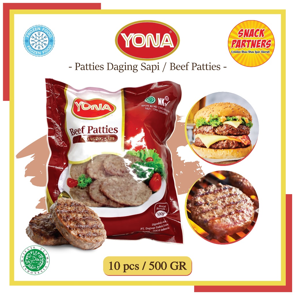 

YONA Beef Patties 10 PCS / 500 GR - FROZEN FOOD - Burger Patty Daging Sapi