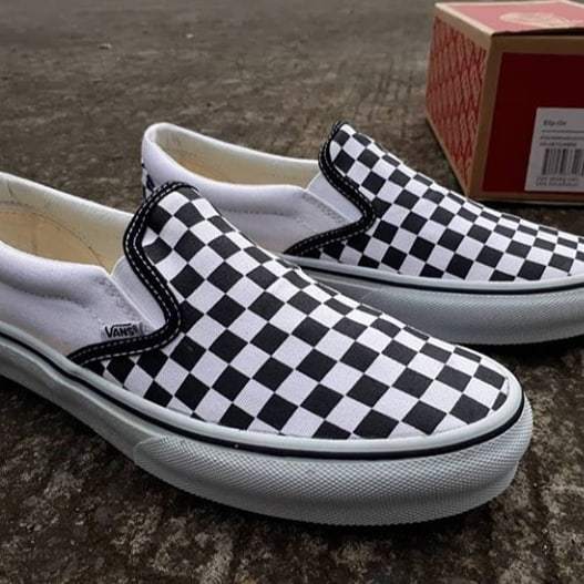 Sepatu Sneakers Old Skool Black White Vns slip on Motif catur bw SK Delapan Low COD