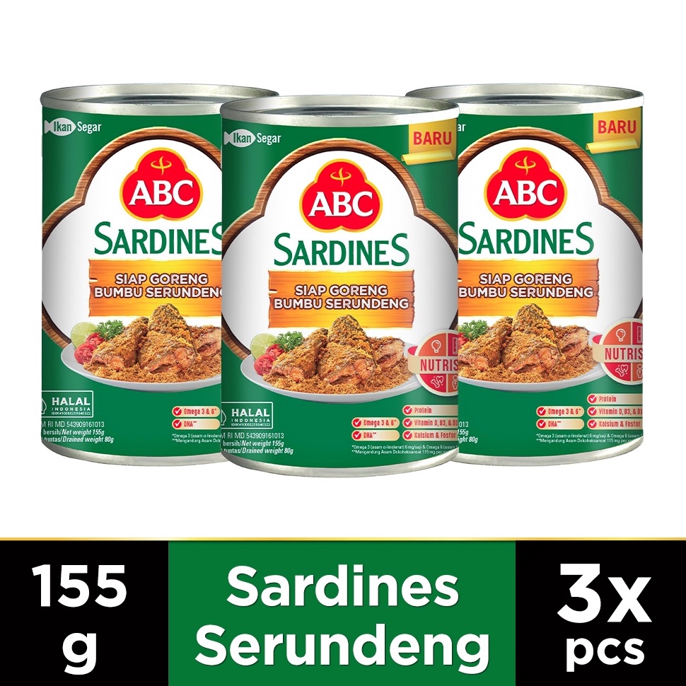 

Terl4ris ABC Sarden Siap Goreng Bumbu Serundeng 155 g - Multipack 3 pcs Big Discount