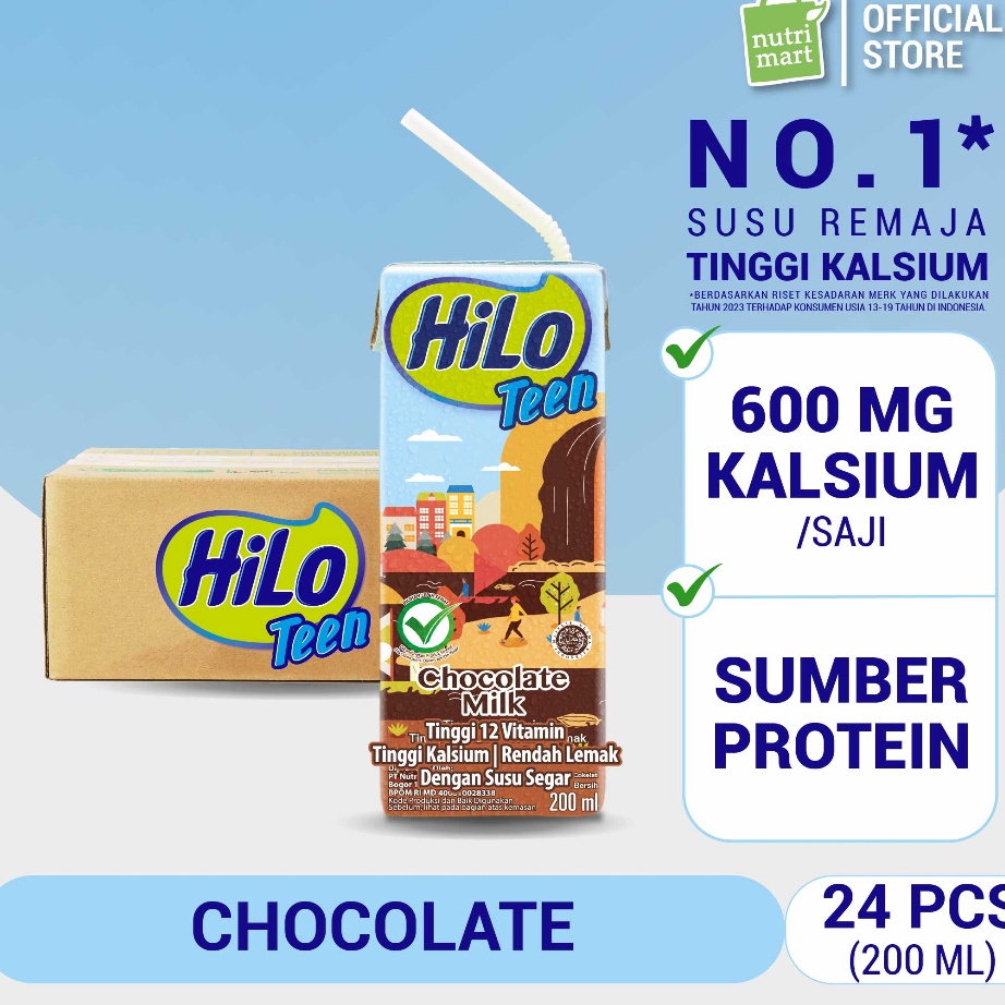 

Kode TAH211 1 Karton - HiLo Teen UHT Chocolate Milk 200 ml x 24 pcs Ready to Drink (RTD) - Susu Tinggi Kalsium