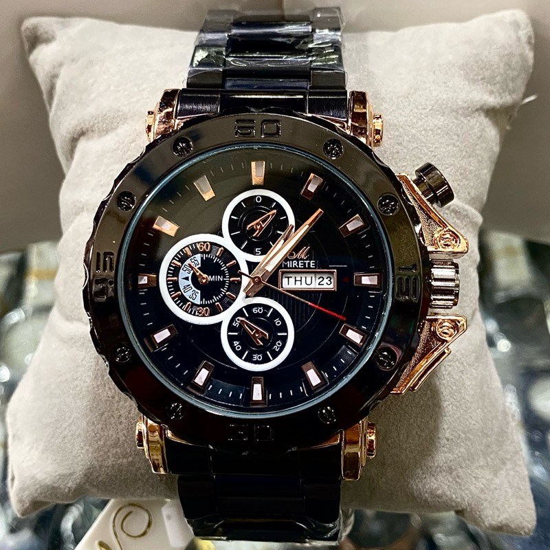 Jam Tangan Pria MIRETE Original Water Resistant Sporty Tanggal Dan Hari Aktif Stainless Steel Analog