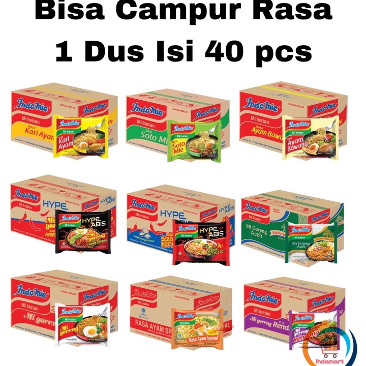 

TIPE HMJ424 Indomie Goreng, Soto, Ayam Bawang, Hype Abis, Kari Ayam BISA MIX 1 Dus Isi 40 pcs