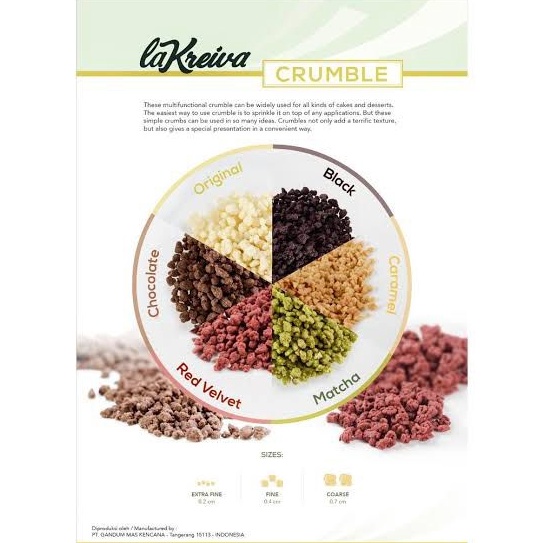 

➢ La Kreiva Cookie Crumble Fine Topping All Variant 250gr / Remahan Biskuit Kasar La Kreiva 4052