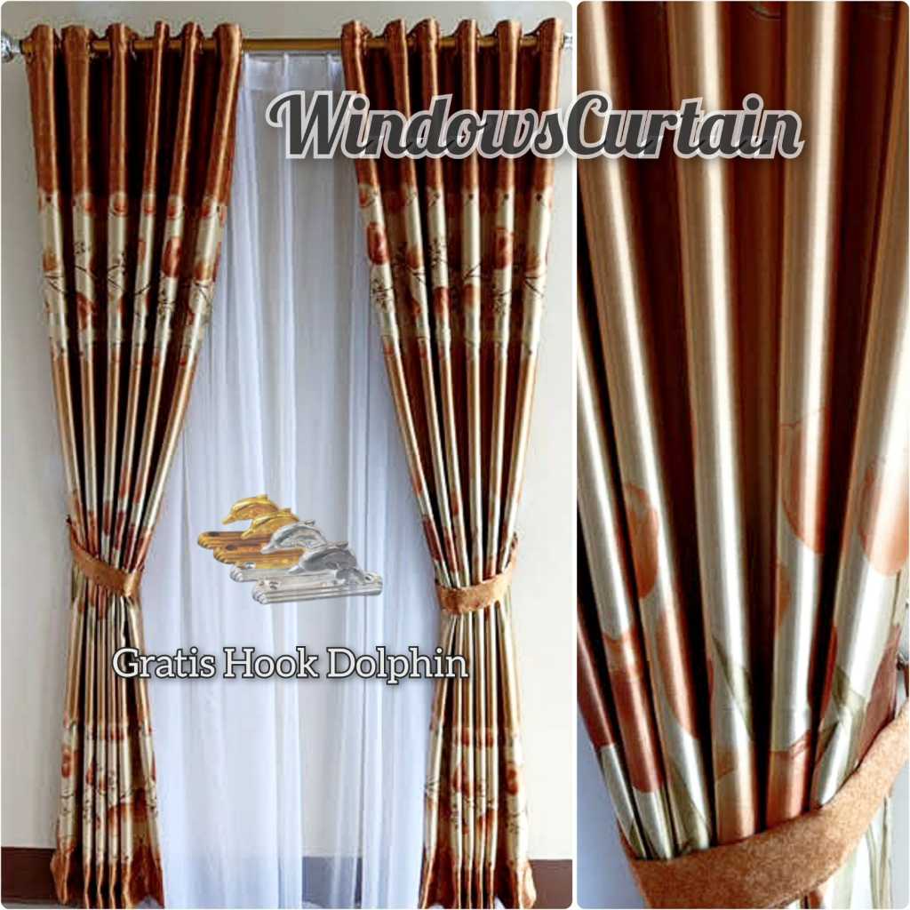 Gorden Blackout Import Motif Printing Glossy Hijau Abu Mengkilap Model Smokring