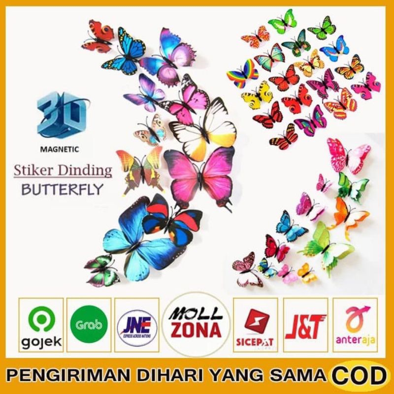 [BISA COD] KUPU KUPU CANTIK 12 PCS HIASAN DINDING DEKORASI RUANGAN