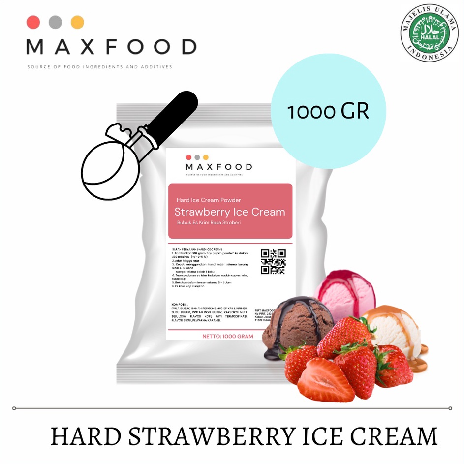 

TIPE QFZ469 MAXFOOD - Hard Strawberry Ice Cream Powder / Bubuk Es Krim Rasa Stroberi 1 Kg