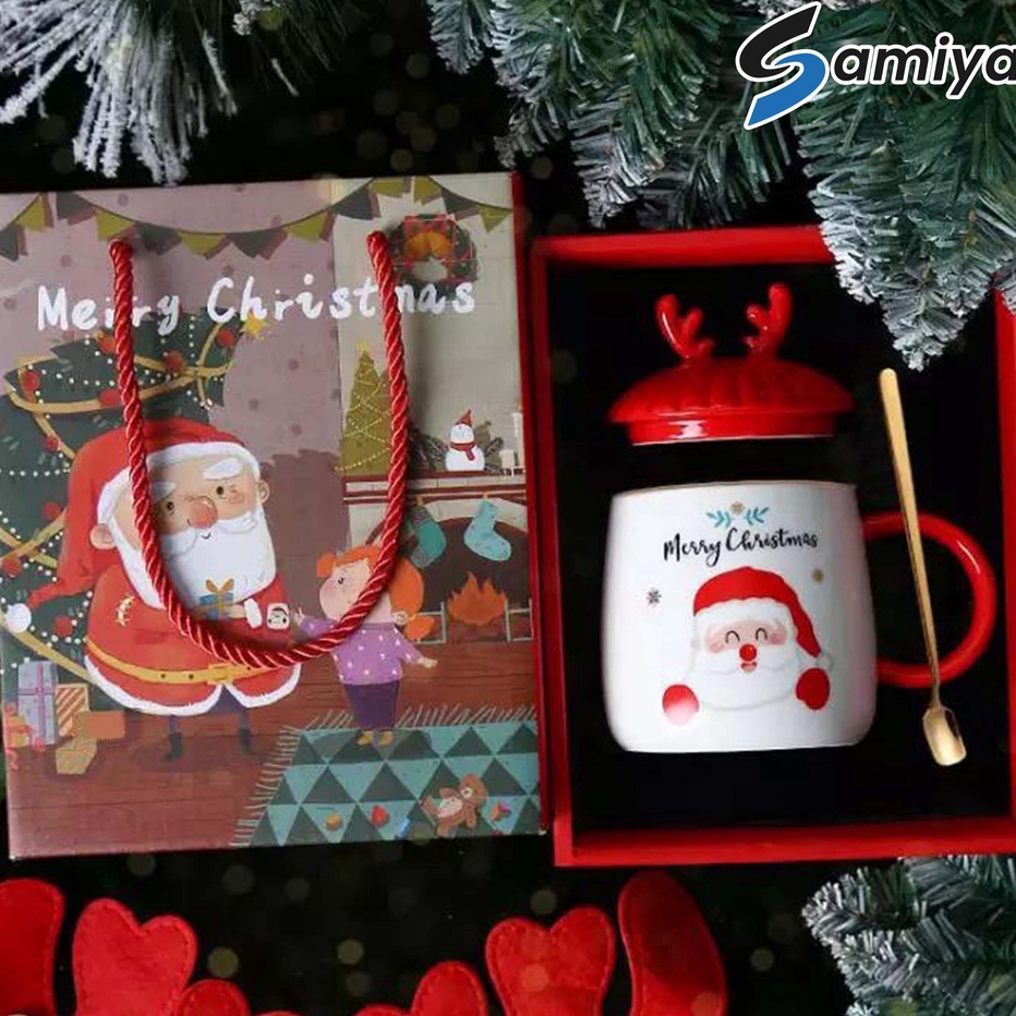 

modelTipe BMN700 hampers christmas ceramic cup set / gelas cangkir saucer sendok teh gift box kado hadiah bingkisan natal
