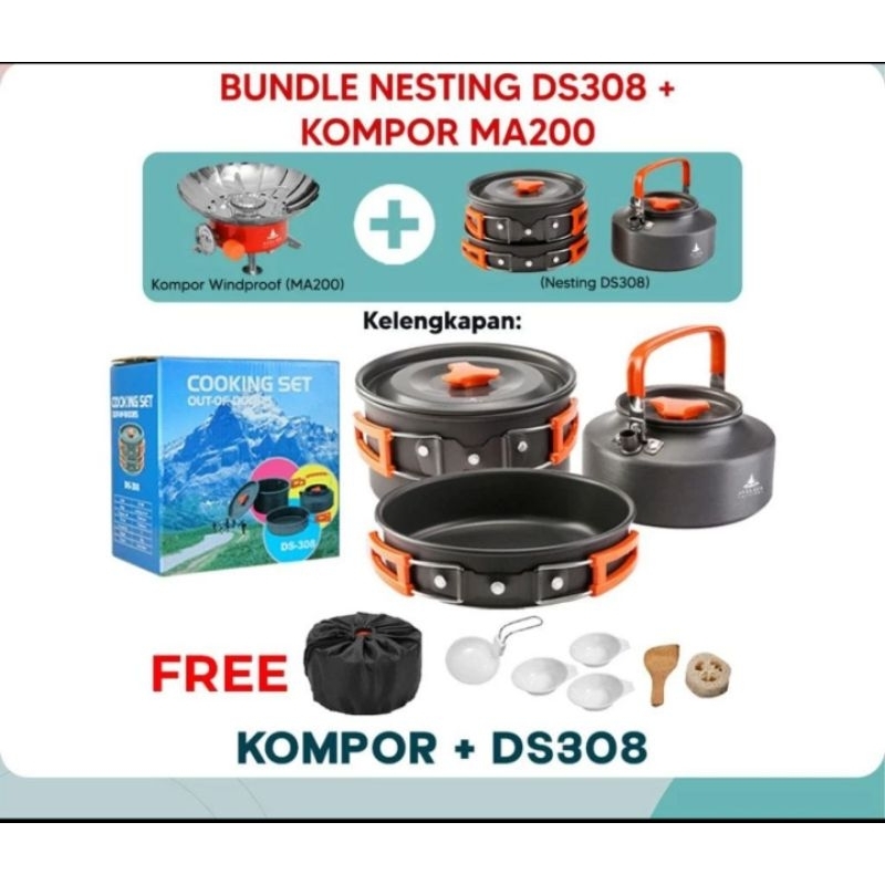Paket Kompor + Nesting Cookingset Lengkap Paket Alat Masak Camping