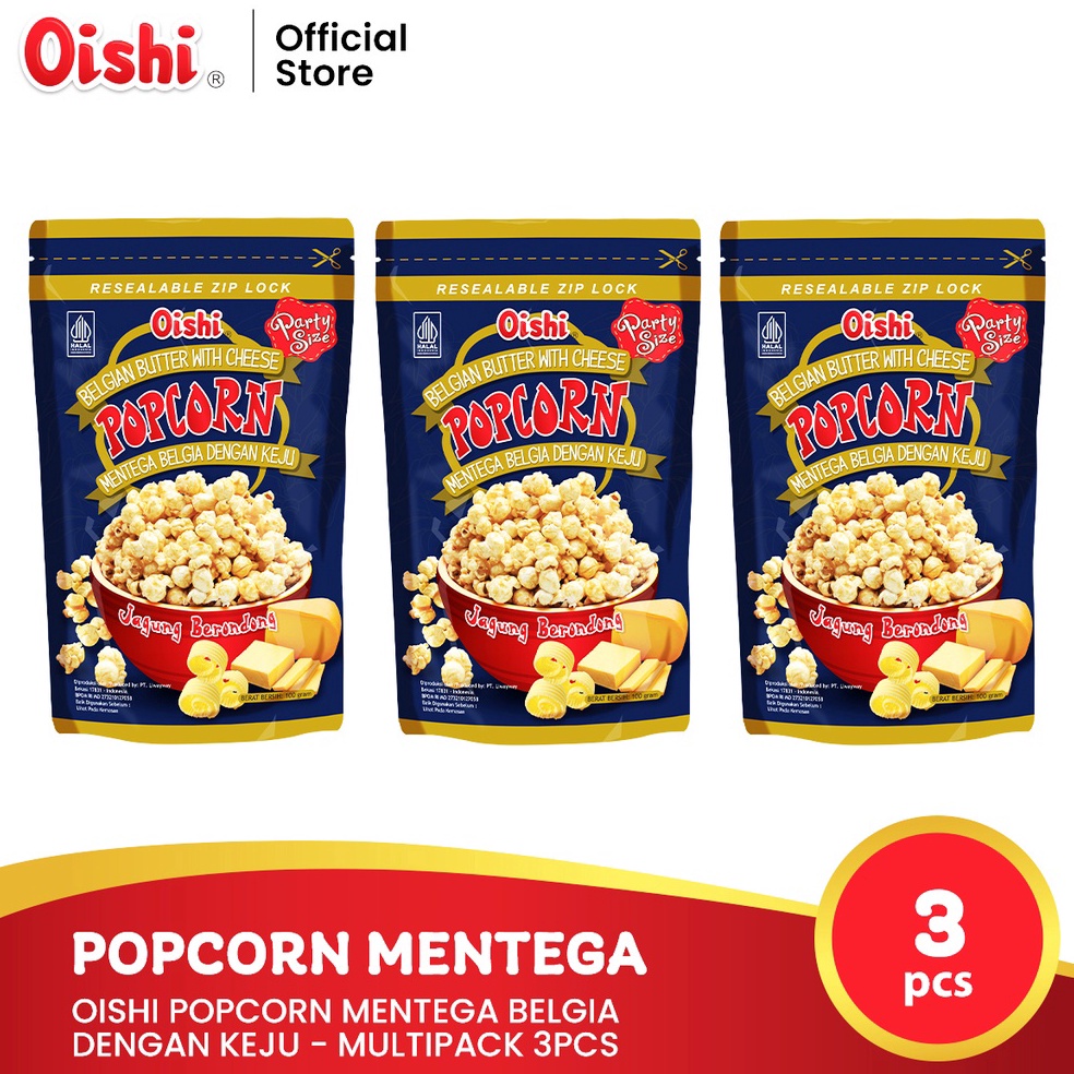 

91 Oishi Popcorn Mentega Belgia dengan Keju - Multipack 3pcs Big Sale