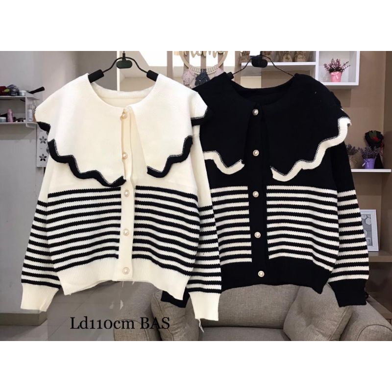 BLOUSE CROP RENDA STRIPE KNIT IMPORT KOREAN STYLE  ATASAN CROP RENDA GARIS RAJUT IMPORT PREMIUM