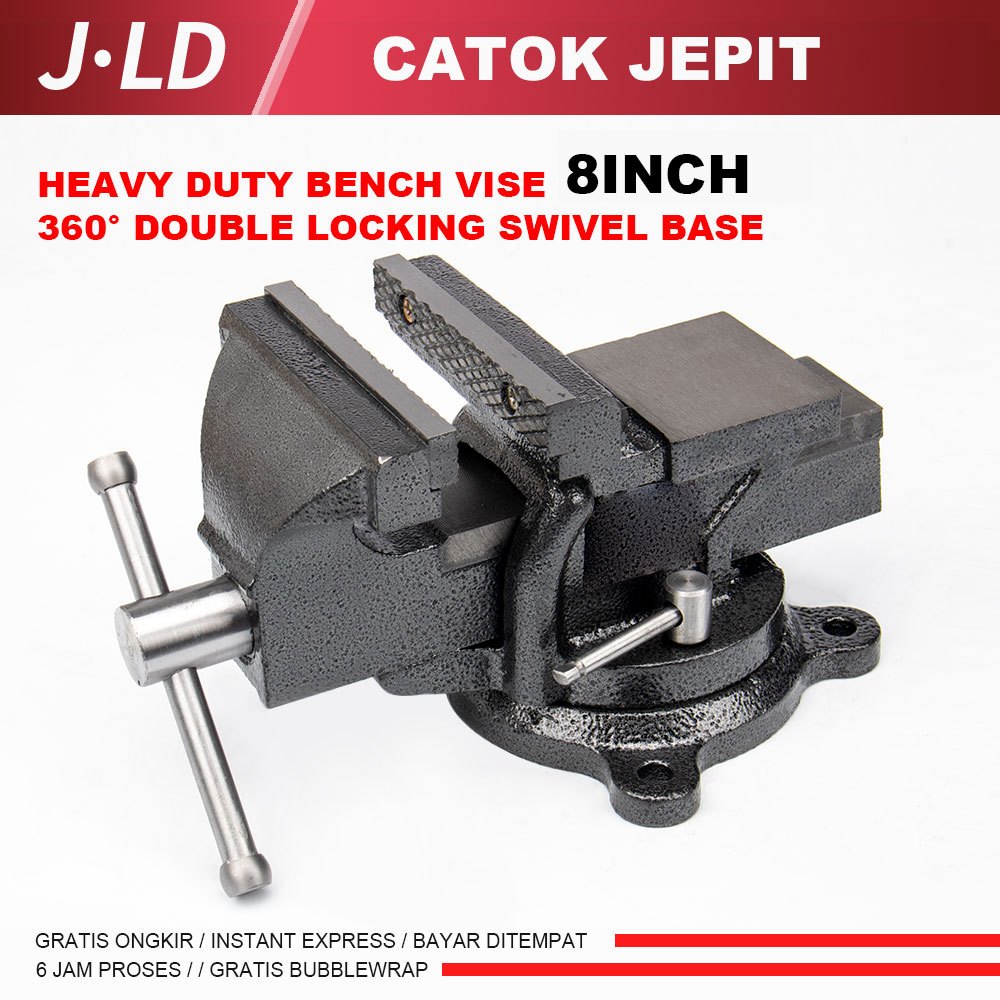 JLD Catok Paron Ragum Meja Putar 8 inch Catok Clamp 8'' Bench Vise Besi catok paron Ragum Klem Catok