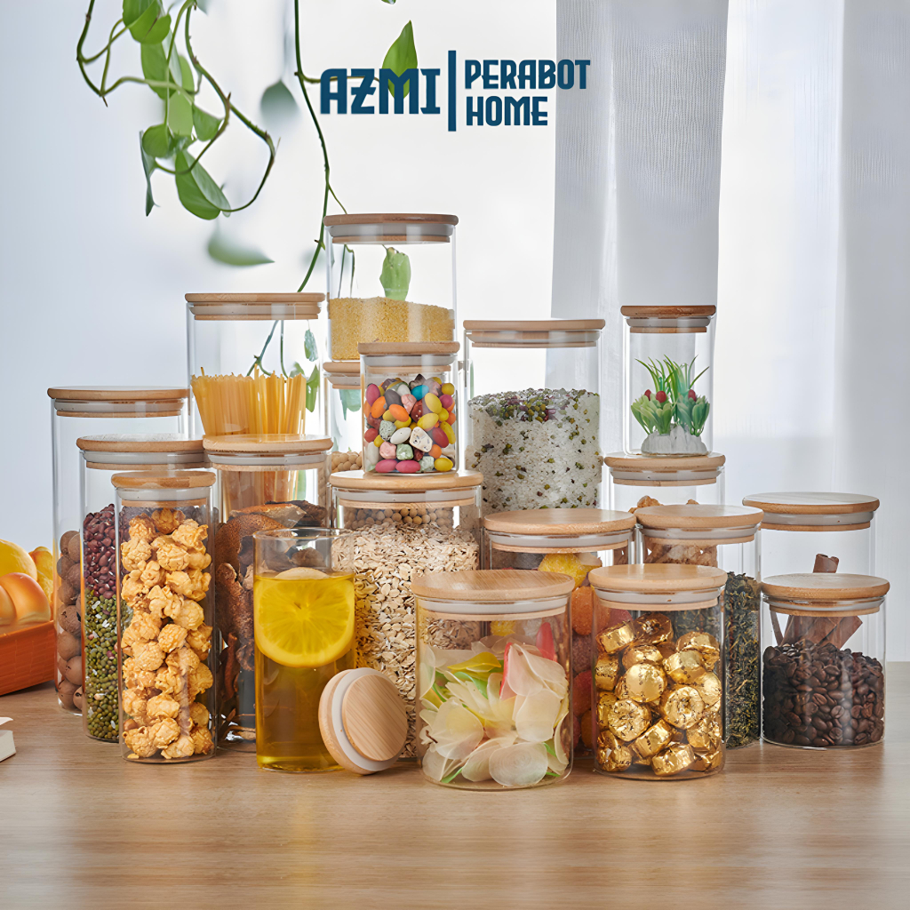 APH-PD [Free Bubble+Kardus] Toples Kaca Tutup Bambu Kayu Kedap Udara Minimalis Aesthetic Cantik Bent