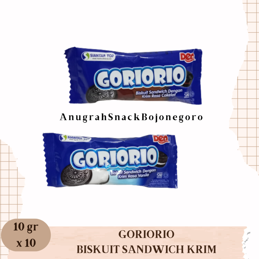 

Goriorio Biskuit Sandwich Krim Renceng 10gr x 10 (Coklat / Vanilla)