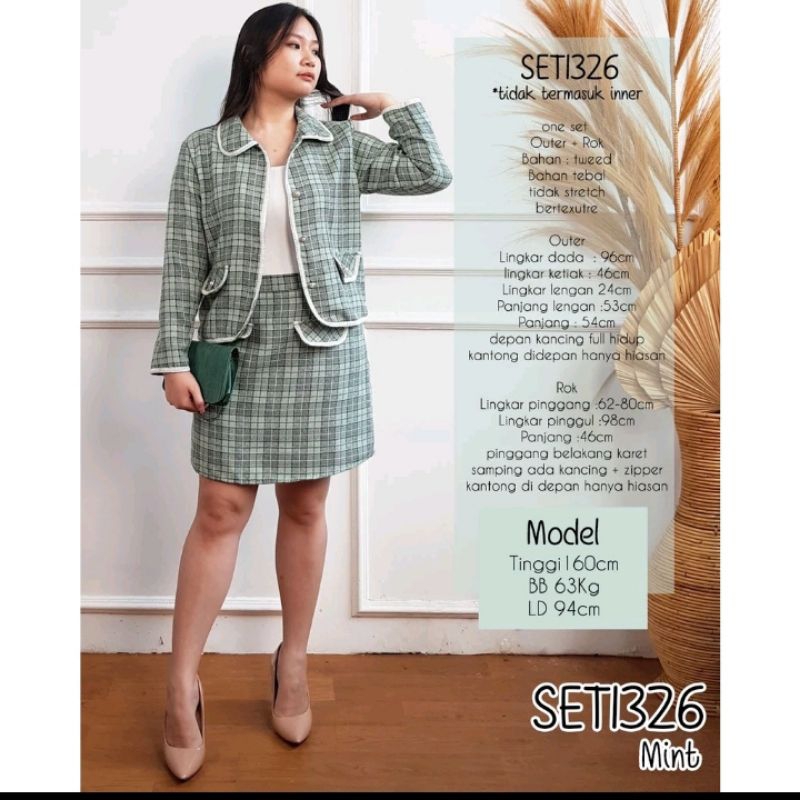 One set wanita Korean Style blazer & rok tweed set 1326
