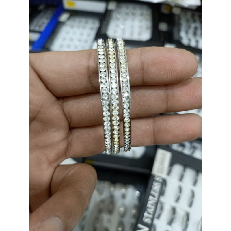 gelang titanium silver poul permata terbaru
