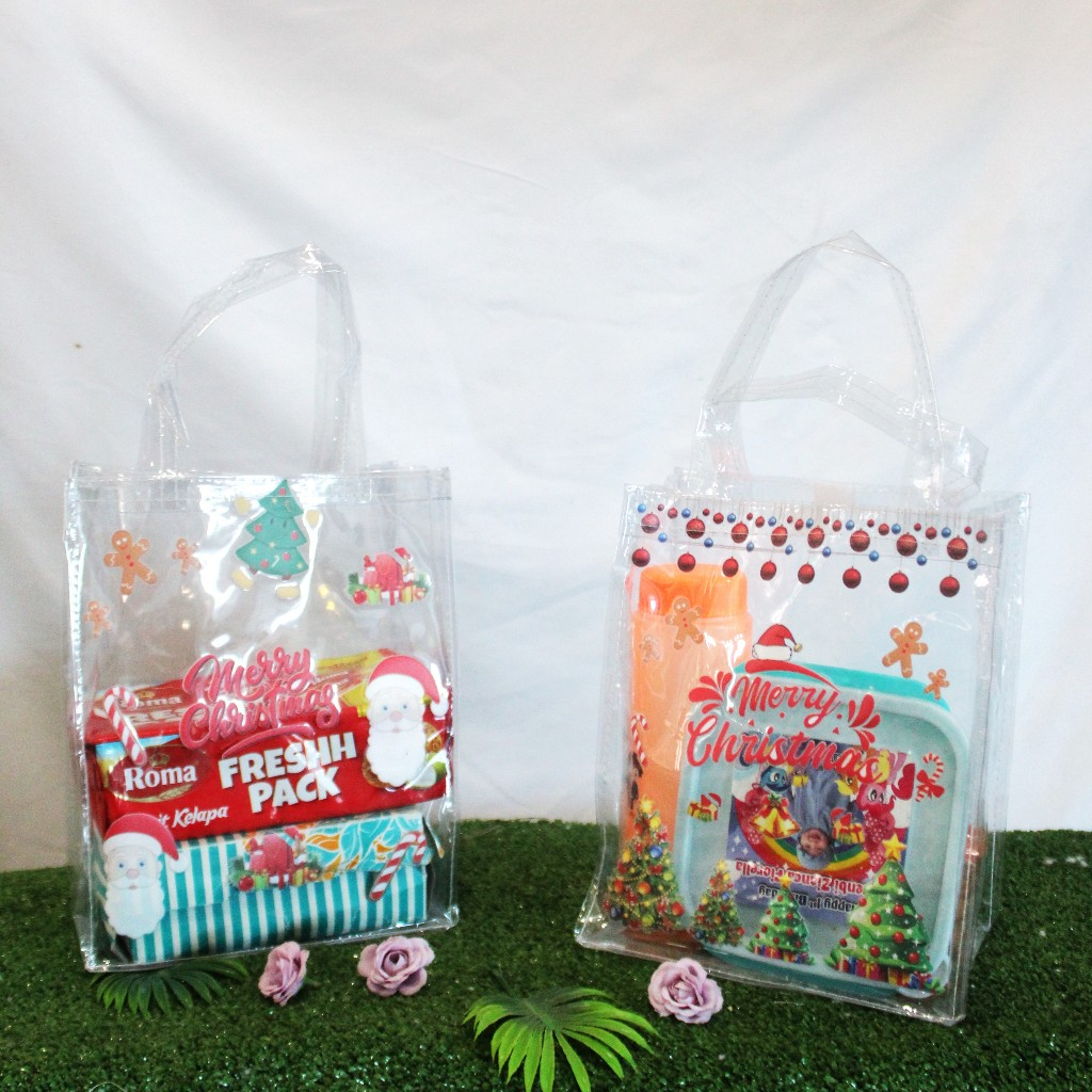 

TAS SOUVENIR HAMPERS MODEL MIKA FULL TRANSPARAN TEMA NATAL UK 20X13X25 (PXLXT) - SIAP KIRIM