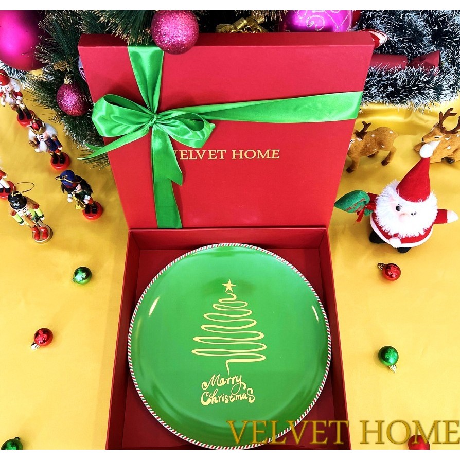 Hampers piring natal Gft SET makan hiasan christmas candy star plate piring parcel keramik - Single 