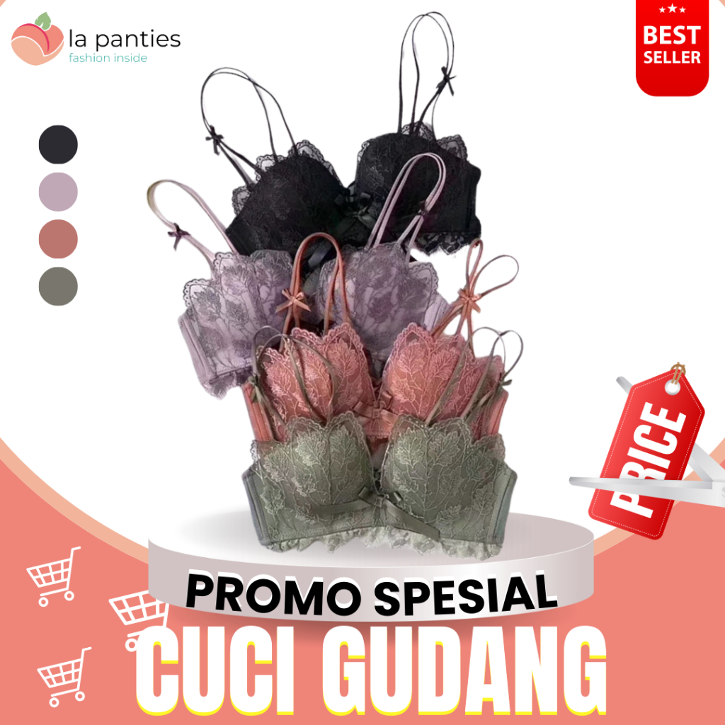 La Panties Bra Push Up Wanita BH Sweety Pakain Dalam Renda Pita Motif Daun 1111