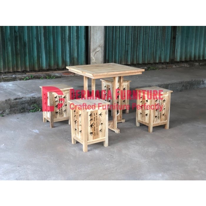 SET KURSI BLOK BOBOK MOTIF BAMBU KAYU JATI MEWAH MAKAN TAMU TERAS TAMAN CAFE MINIMALIS MURAH DERMAGA