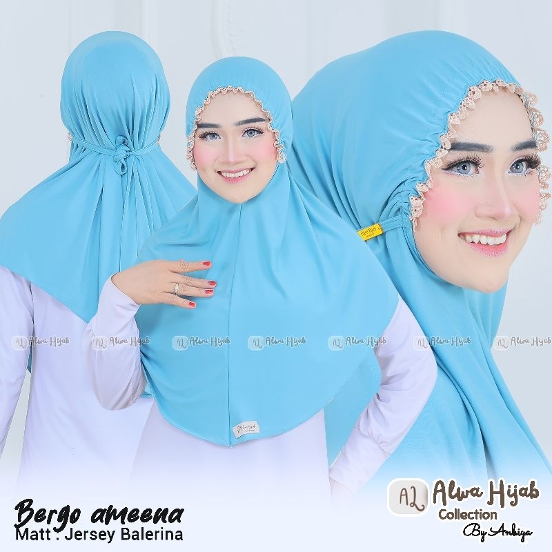 BERGO AMEENA ALWA HIJAB BERGO KERUT RENDA HIJAB INSTAN BERGO MUKENA JERSEY