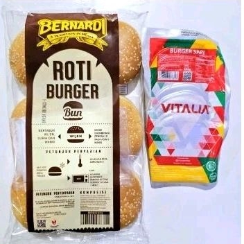 

paket roti burger dan vitalia beef burger