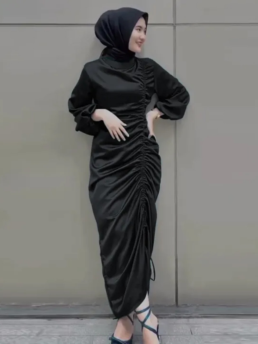 Bridesmaid Dress Satin Wanita Outfit Kondangan Baju Lebaran Dress Wanita Maxi Korean Style Dress Ser