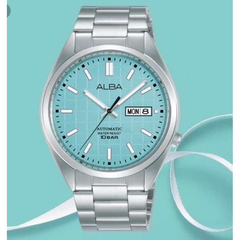 Jam Tangan Pria Alba AL4321X1 Mechanical Watch Stainless Steel 41mm Biru Muda