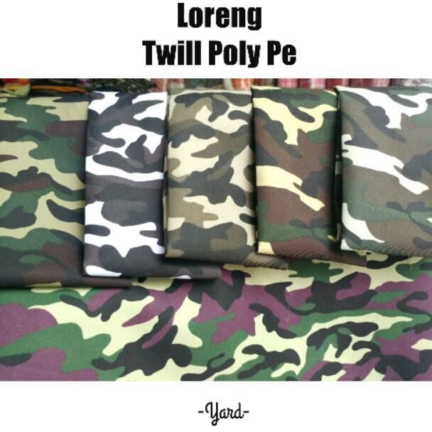 Kode VGZ288 BAHAN KAIN LORENG 1.5M TWILL POLY POLYESTER PE TNI HITAM PUTIH CERAH METERAN GULUNGAN PR