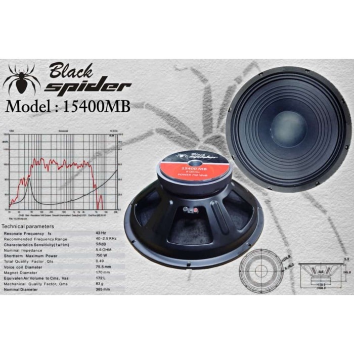 Speaker 15inch BLACKSPIDER 15400 BLACK SPIDER Coil 3" Original