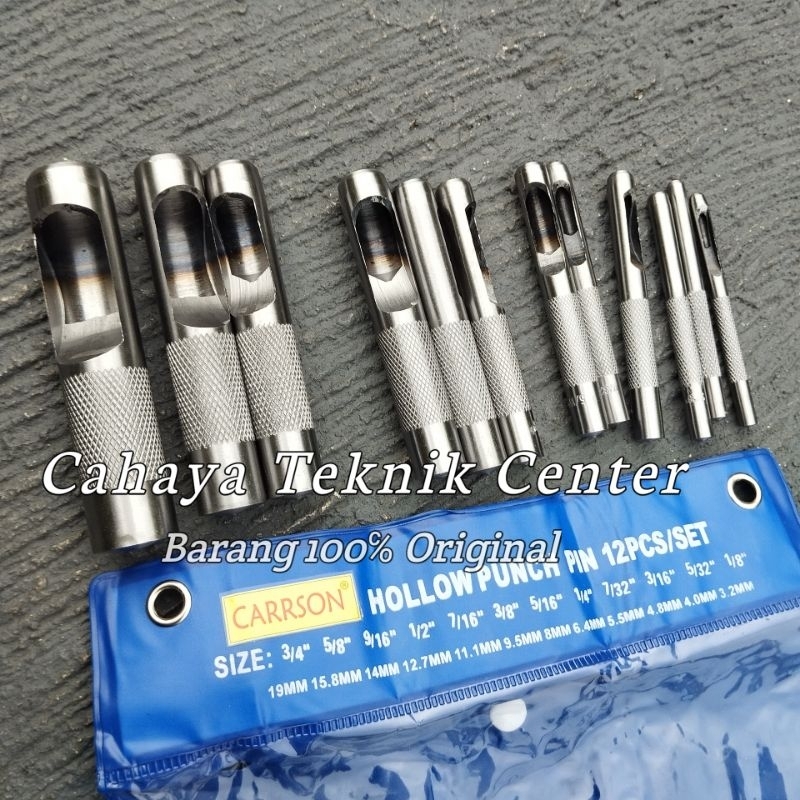 

Carrson Hollow Punch Pin Set 12 Pcs Alat Pembolong Lubang Plong Gasket Kulit 3/4"-1/8