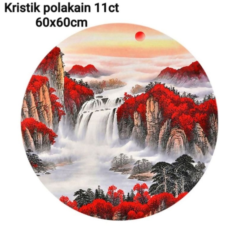 DIY paket kristik pemandangan gunung air terjun mountain sulaman cross stitch 14ct 11ct embroidery