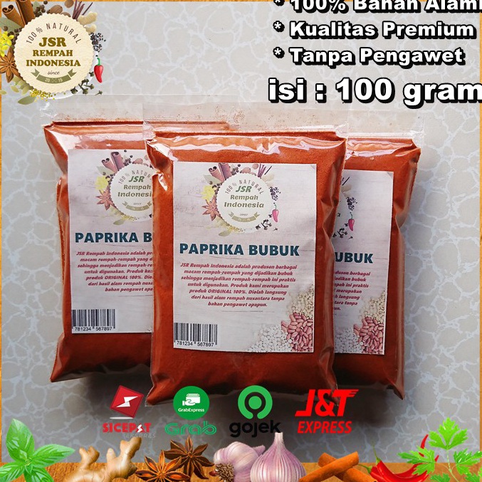 

[۞H9<] Paprika Bubuk Asli Kualitas Premium isi 100 Gram Bumbu Dapur JSR Rempah Eleoen