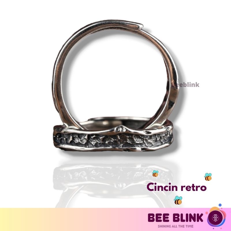 Beeblink - Cincin pria Retro black anti karat model terbaru korea style cincin pria hitam anti luntur perak 925 retro 111