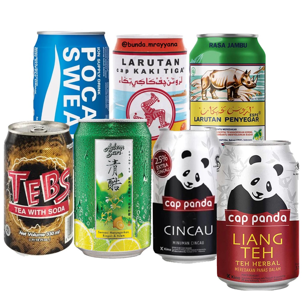 [add-snack] Aneka Minuman Kaleng Tebs (Cap Panda Grass Jelly Minuman Cincau 310 mL, Pocari, Chinku)