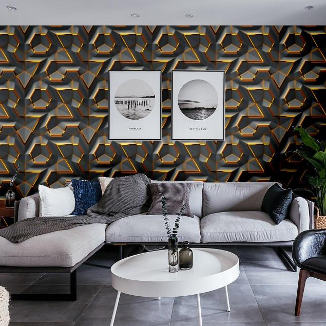 Wallpaper Sticker Dinding Motif Geometris 3D Mewah Elegan Ruang Tamu