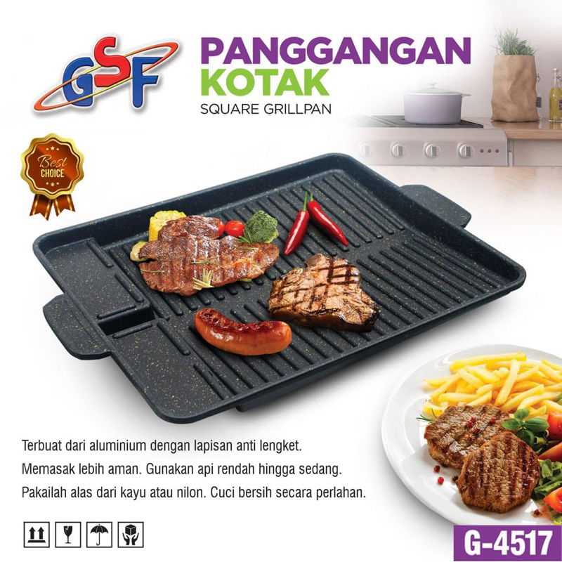Pemanggang Wajan KOREA Bahan Batu | Grill pan kotak | Panggangan gsf anti lengket
