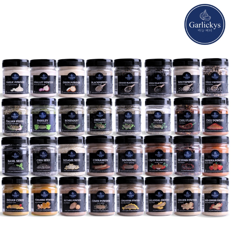 

[✤N94(] GARLICKYS Bumbu Dapur Bawang Putih Lada Merica Parsley Oregano Bubuk Ngohiong Halal Cajun Sichuan Pepper Jinten Kunyit Pala Kari India Bombay Merah Jinten Chili Paprika Powder Rosemary Thyme Basil Kering Italian Mix Herbs Seasoning Jahe Murni Gi