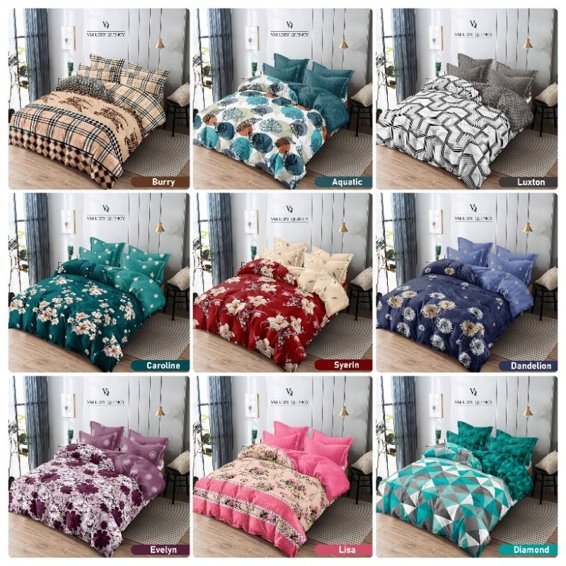 Bedcover set 160x200 Queen Size Vallery Quincy Tinggi 30 cm / Bed Cover Vallery Quincy Katun Jepang 