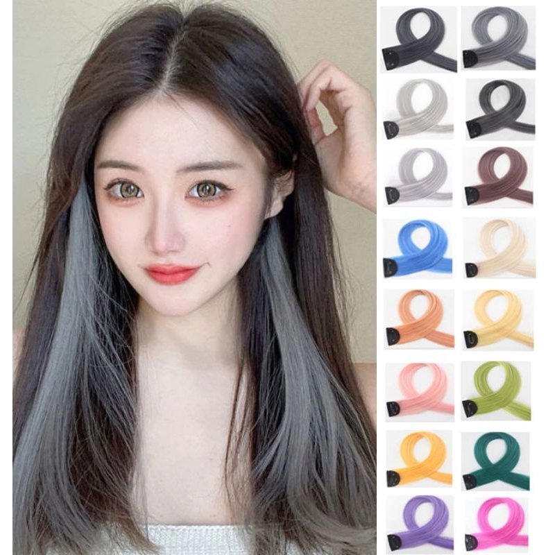 Rambut jepit palsu colourful ekstention wanita pemanjang rambut warna warni rambut sambung jepit