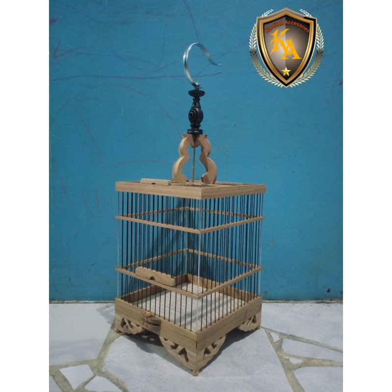 sangkar replika cungkok kotak lurus jati ruji hitam