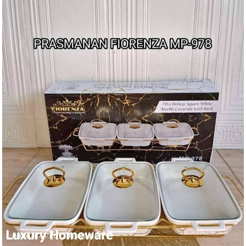 Prasmanan Gandeng Keramik Marble Fiorenza Set 3 Pcs Tutup Kaca