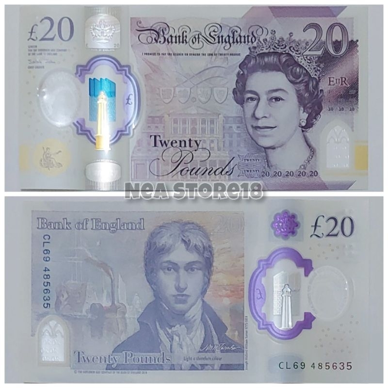 Souvenir Hadiah Uang Kuno Poundsterling Inggris 20 Pounds Polymer