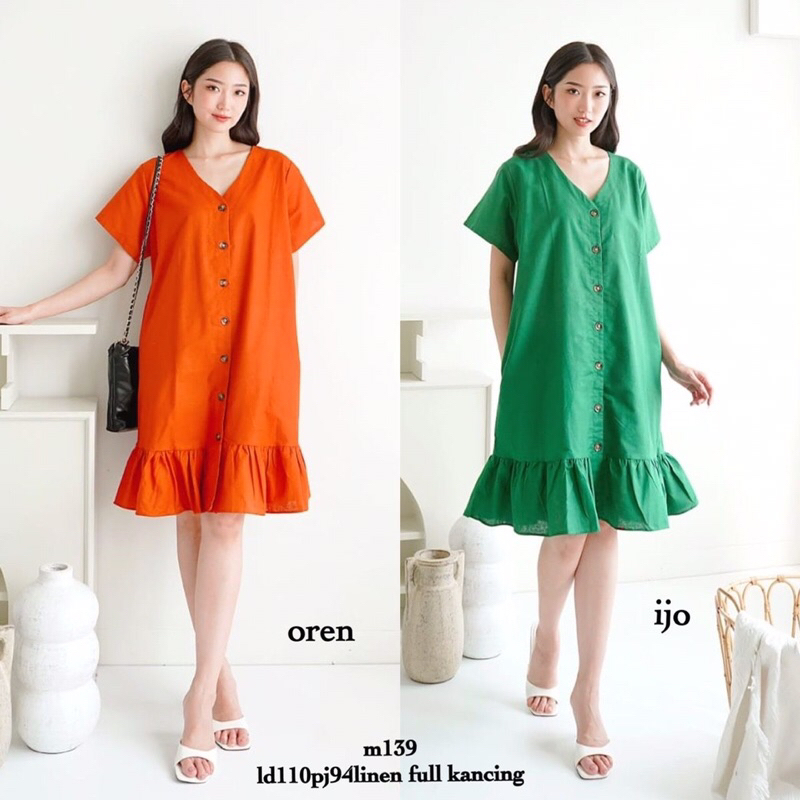 dress katun linen casual v neck 139