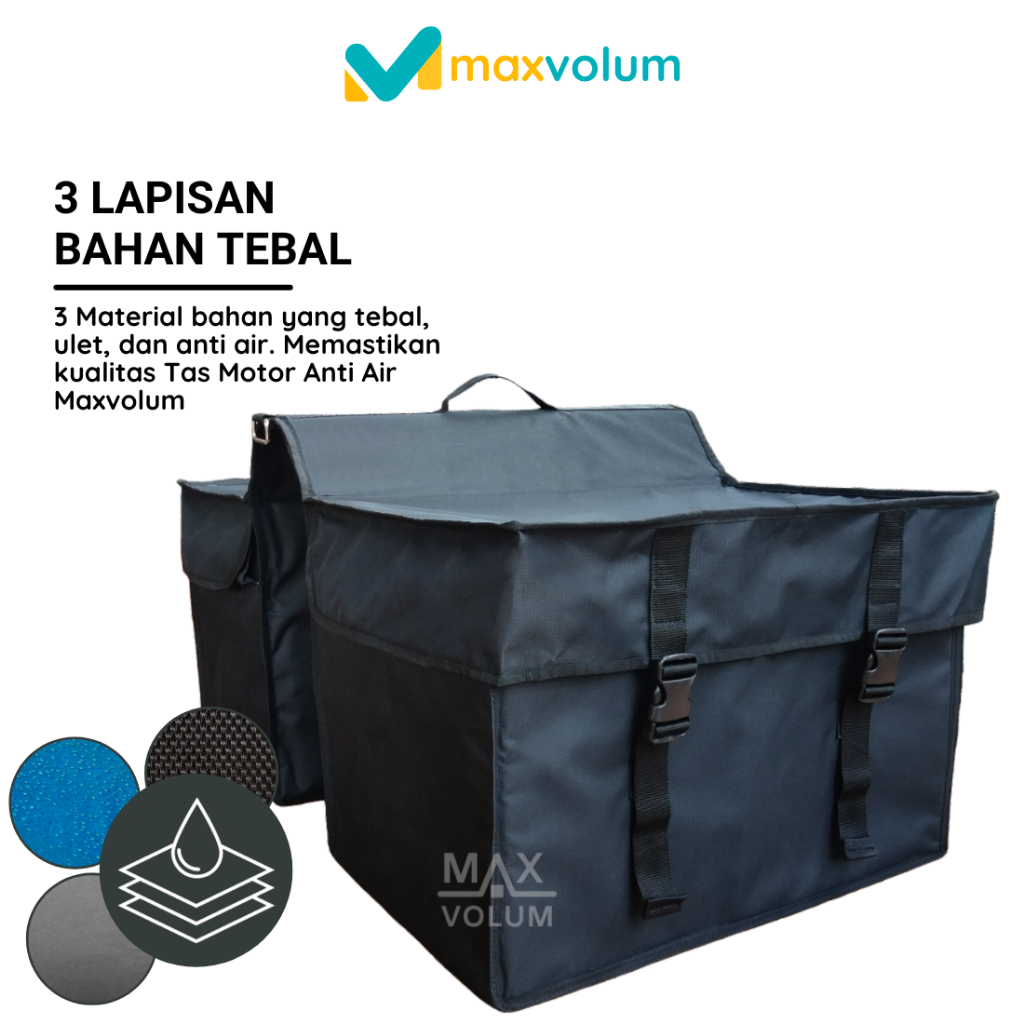 Maxvolum Tas Motor Besar Hitam List Hitam Tas Kronjot / Tas Obrok / Tas Kurir / Tas Rengkek / Tas