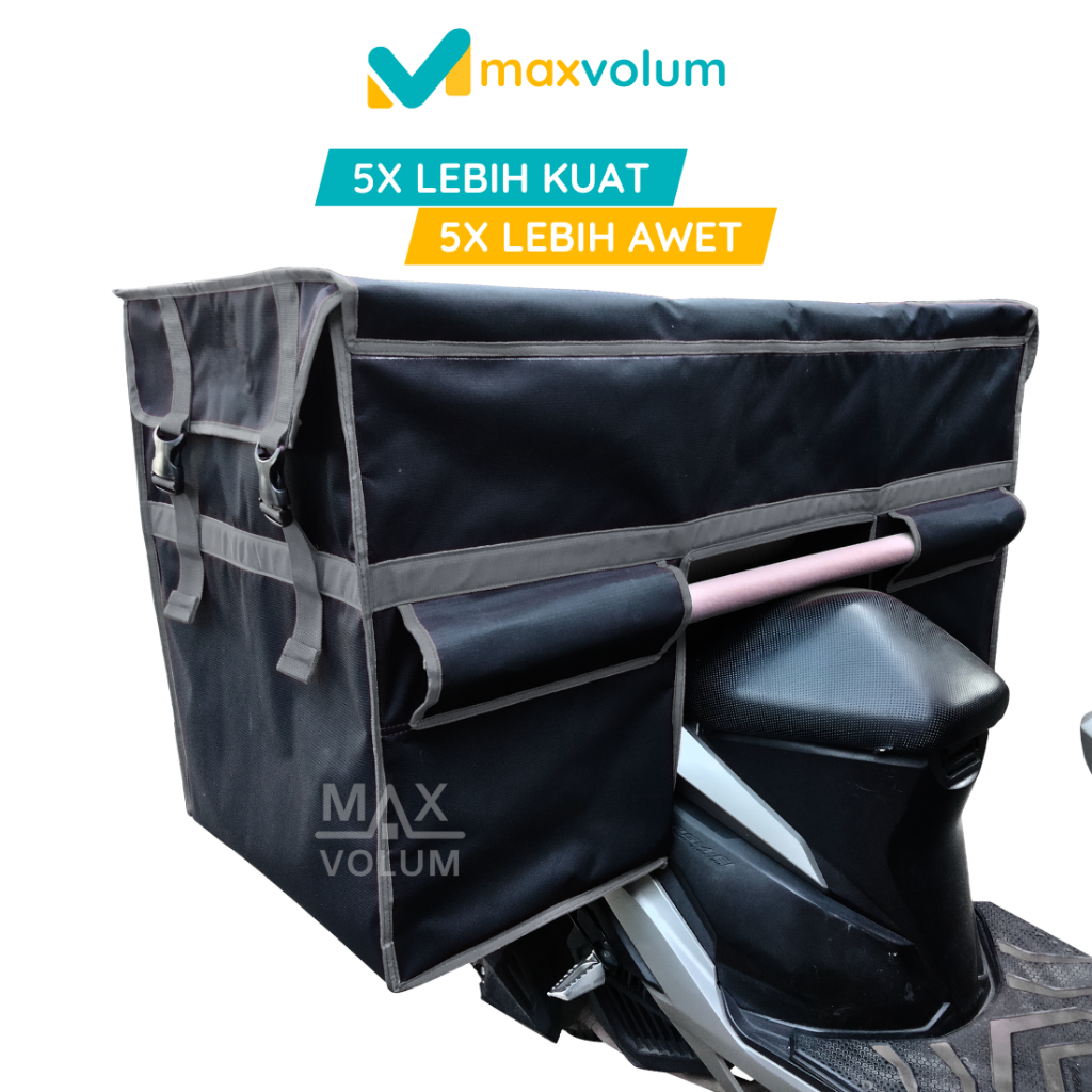 Maxvolum Tas Motor Anti Air Super Hitam List Silver Tas Obrok / Tas Kurir / Tas Kronjot / Tas