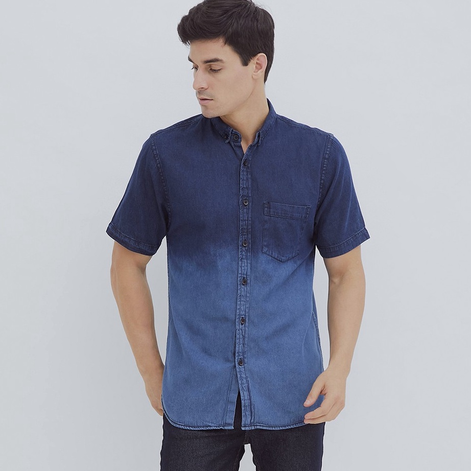 TIPE MWZ772 HILLBOSS Kemeja Jeans Lengan Pendek Pria Biru Jamie - Casual Denim Shirt Two Tone Medium