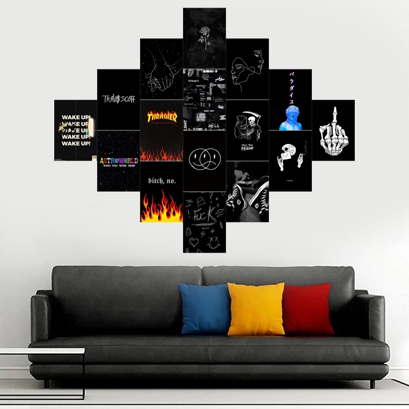 (isi 16pcs) poster dinding kamar aesthetic art dark black design - poster kamar aesthetic | SC04 |