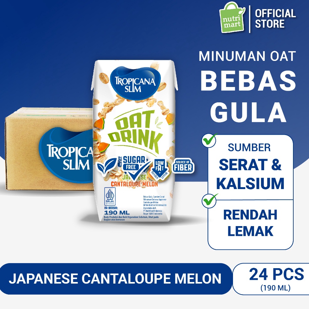

!!YAW 1 Karton - Tropicana Slim Oat Drink Japanese Cantaloupe Melon 190 ml (RTD) - Minuman Oat Vegan Plant Based Bebas Gula Bayar Di Tempat