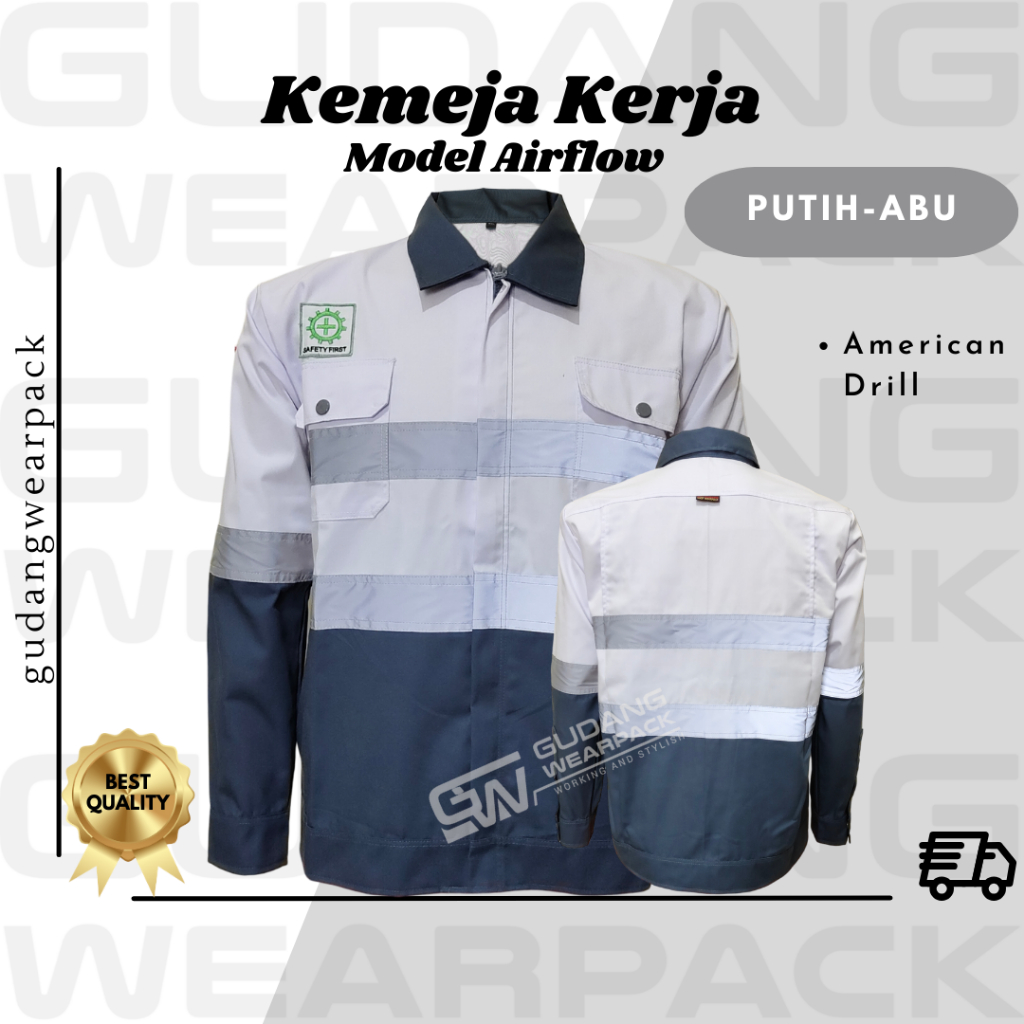 Wearpack Atasan Model Airflow Warna Putih Abu (baju kerja) - gudang wearpack