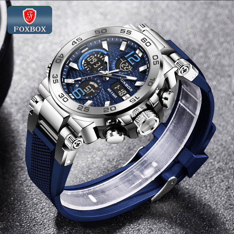 HOT DEALS FOXBOX Jam Tangan Untuk Pria LED Tahan Air Olahraga Elektronik Jam Tangan Silikon Jam